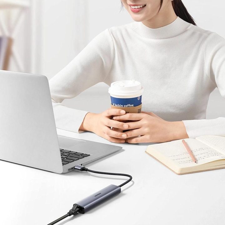 Daugiafunkcinis adapteris HUB USB 3.0 - 3 x USB / Ethernet RJ-45 / USB Type C PD pilkos spalvos (CM475)