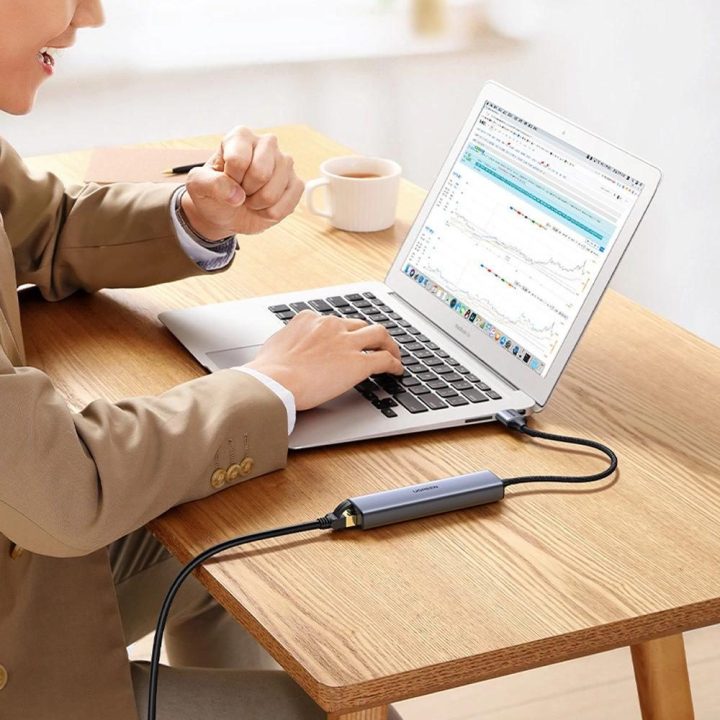 Daugiafunkcinis adapteris HUB USB 3.0 - 3 x USB / Ethernet RJ-45 / USB Type C PD pilkos spalvos (CM475)