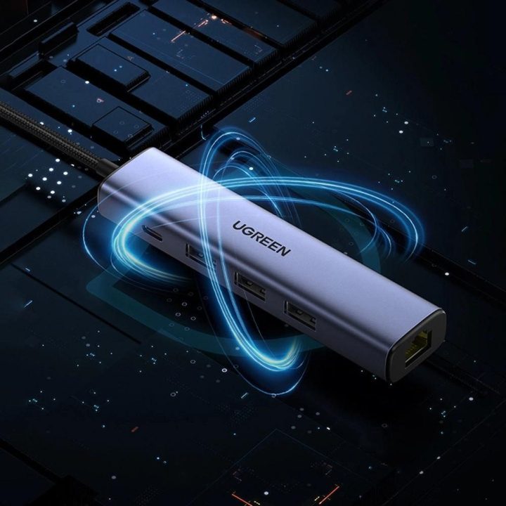 Daugiafunkcinis adapteris HUB USB 3.0 - 3 x USB / Ethernet RJ-45 / USB Type C PD pilkos spalvos (CM475)