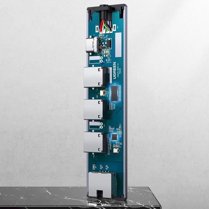 Daugiafunkcinis adapteris HUB USB 3.0 - 3 x USB / Ethernet RJ-45 / USB Type C PD pilkos spalvos (CM475)