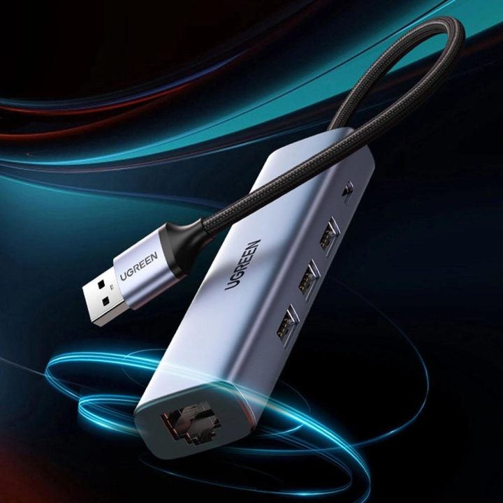 Daugiafunkcinis adapteris HUB USB 3.0 - 3 x USB / Ethernet RJ-45 / USB Type C PD pilkos spalvos (CM475)