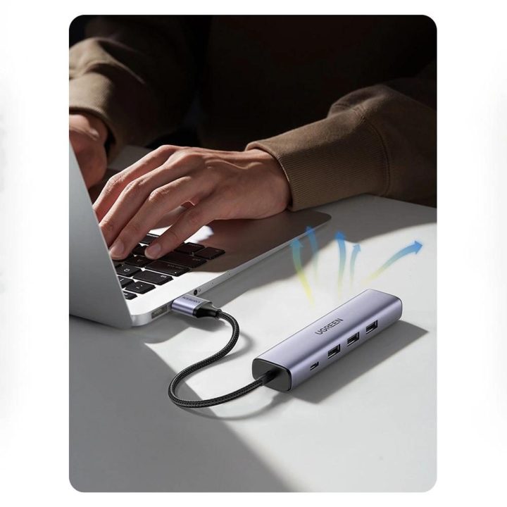 Daugiafunkcinis adapteris HUB USB 3.0 - 3 x USB / Ethernet RJ-45 / USB Type C PD pilkos spalvos (CM475)