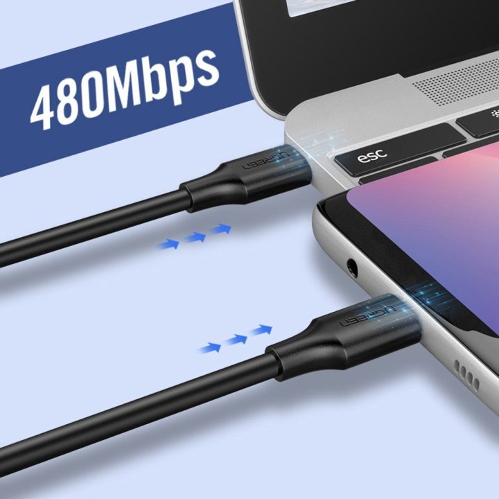 C tipo USB įkrovimo ir duomenų perdavimo kabelis 3A 2 m, juodas (US286)