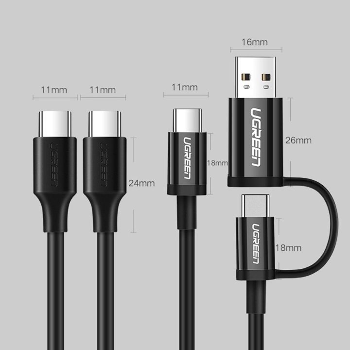 C tipo USB įkrovimo ir duomenų perdavimo kabelis 3A 2 m, juodas (US286)