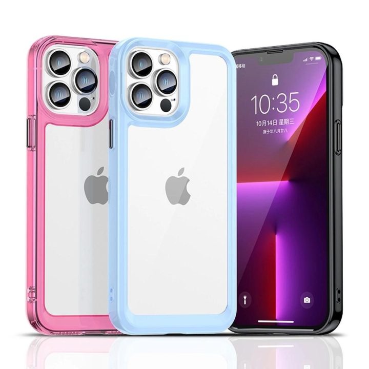 Outer Space Case dėklas iPhone 12 Pro Max kietasis dangtelis su geliniu rėmeliu, raudonas