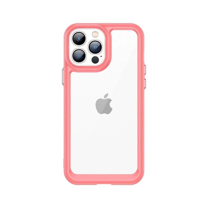 Outer Space Case dėklas iPhone 12 Pro Max kietasis dangtelis su geliniu rėmeliu, raudonas