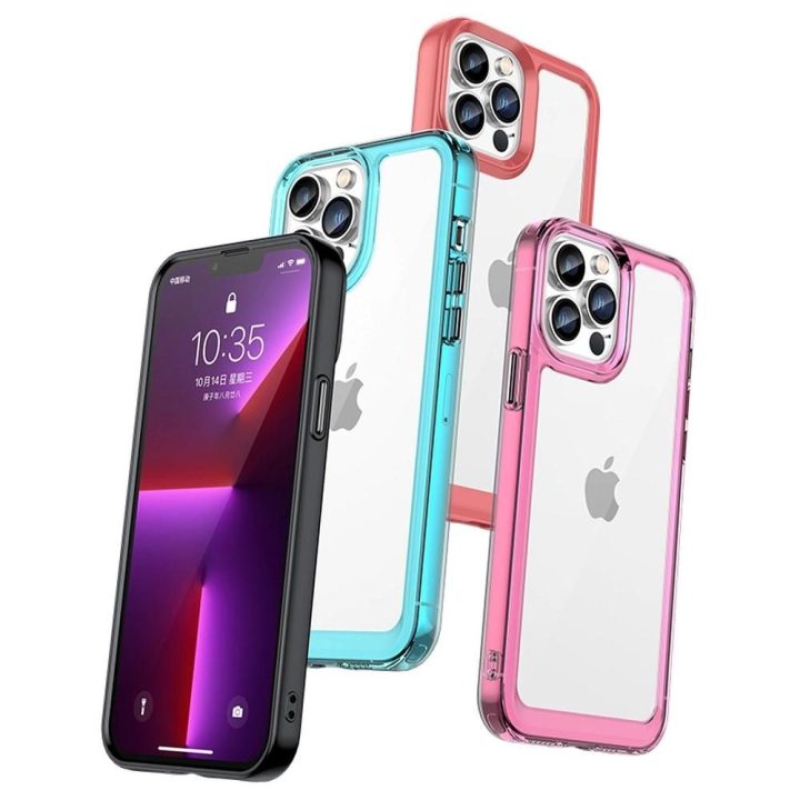 Outer Space Case dėklas iPhone 12 Pro Max kietasis dangtelis su geliniu rėmeliu, raudonas