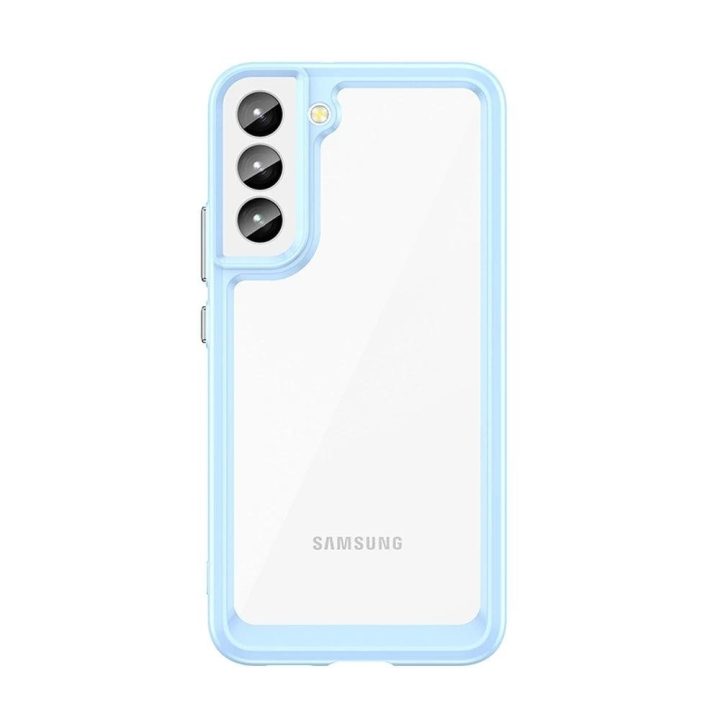 Samsung Galaxy S22 + (S22 Plus) kietasis dangtelis su geliniu rėmeliu, mėlynas