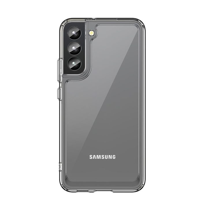 Outer Space Case dėklas Samsung Galaxy S22 + (S22 Plus) kietasis dangtelis su geliniu rėmeliu, skaidrus
