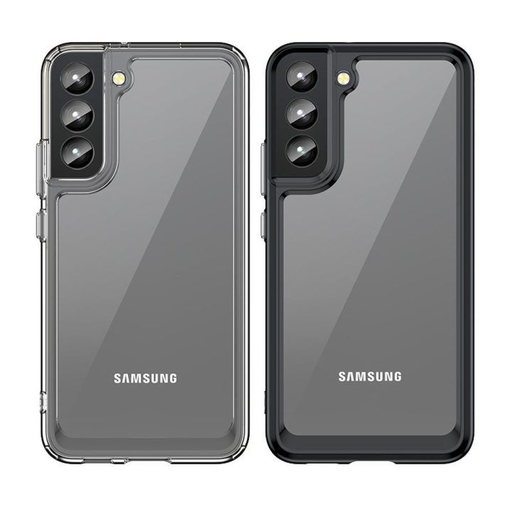 Outer Space Case dėklas Samsung Galaxy S22 + (S22 Plus) kietasis dangtelis su geliniu rėmeliu, skaidrus