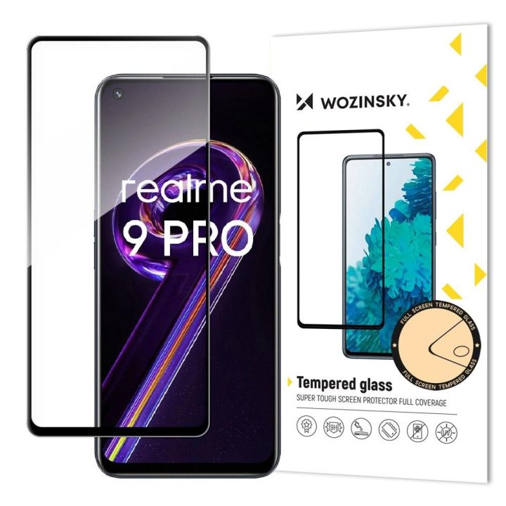Grūdintas stiklas su rėmeliu, skirtas Realme 9 Pro , juodas
