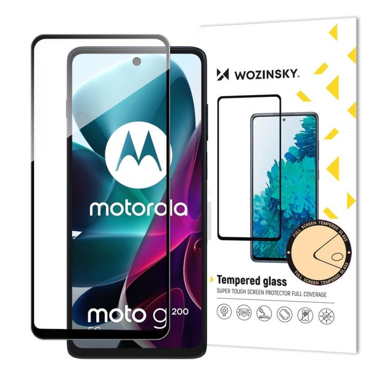 Visiškai klijuotas grūdintas stiklas Motorola Moto G200 5G 9H viso ekrano grūdintas stiklas su juodu rėmeliu