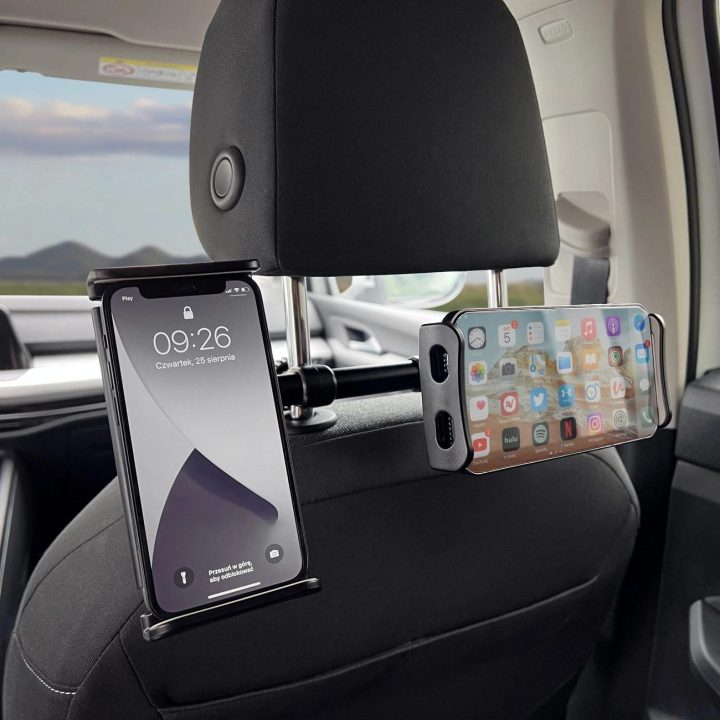 Dvigubas automobilinio telefono laikiklis, skirtas galvos atramai juodas (WTHBK1)