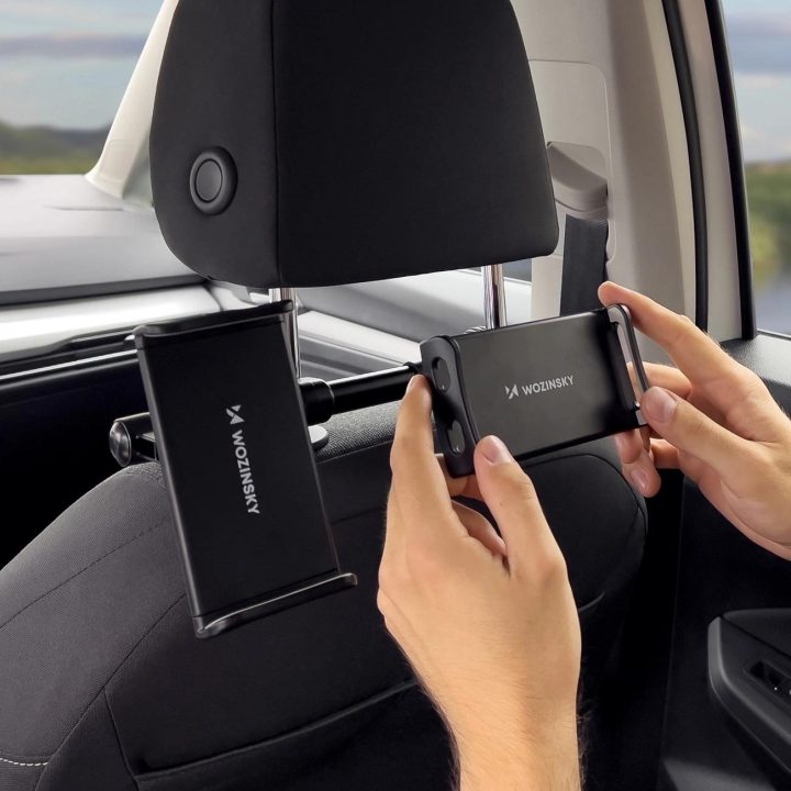 Dvigubas automobilinio telefono laikiklis, skirtas galvos atramai juodas (WTHBK1)