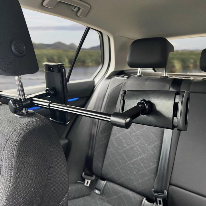 Dvigubas automobilinio telefono laikiklis, skirtas galvos atramai juodas (WTHBK1)