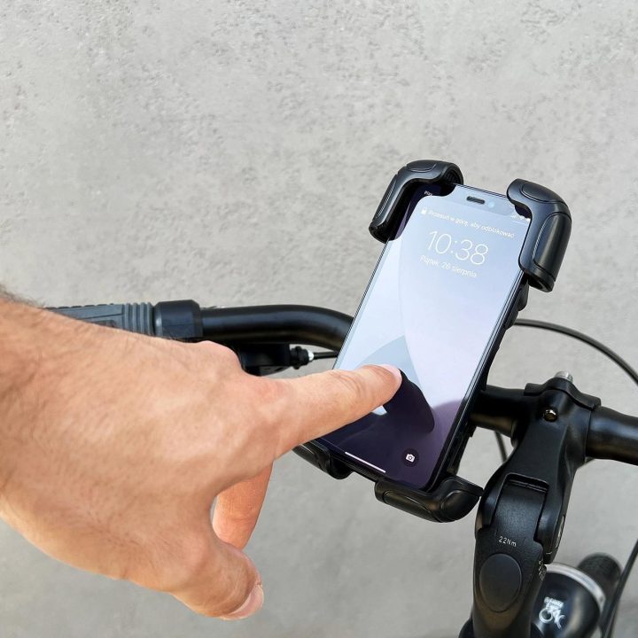 Tvirtas telefono laikiklis dviračio, motociklo, paspirtuko vairai juodos spalvos (WBHBK6)