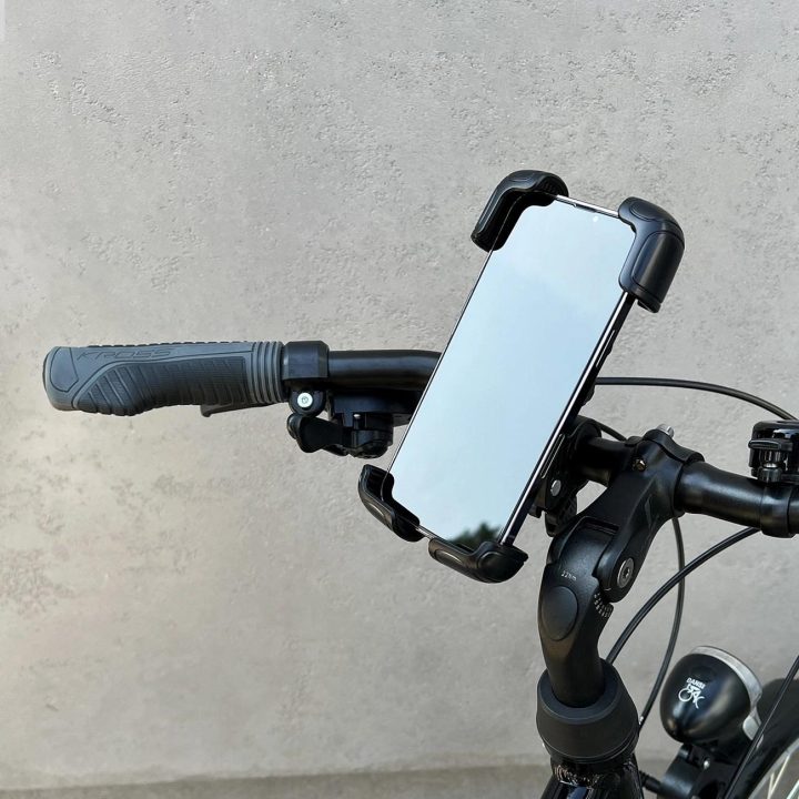 Tvirtas telefono laikiklis dviračio, motociklo, paspirtuko vairai juodos spalvos (WBHBK6)