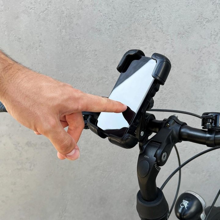 Tvirtas telefono laikiklis dviračio, motociklo, paspirtuko vairai juodos spalvos (WBHBK6)