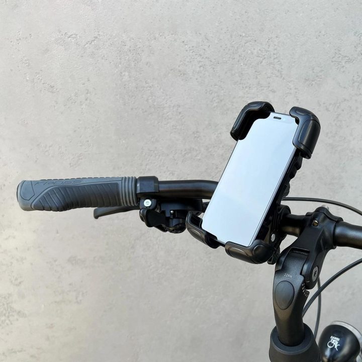 Tvirtas telefono laikiklis dviračio, motociklo, paspirtuko vairai juodos spalvos (WBHBK6)