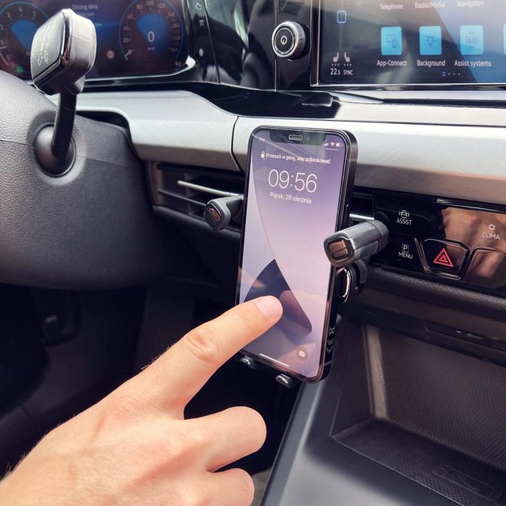 Gravitacinio telefono laikiklis automobilio grotelėms juodas (WCHBK7)