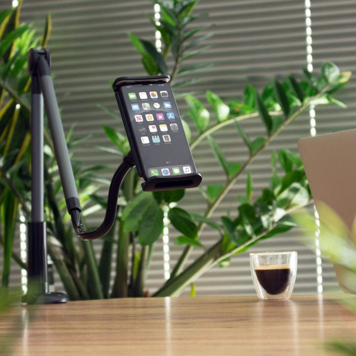 Ilgas lankstus telefono ir planšetinio kompiuterio laikiklis juodas (WTHBK5)