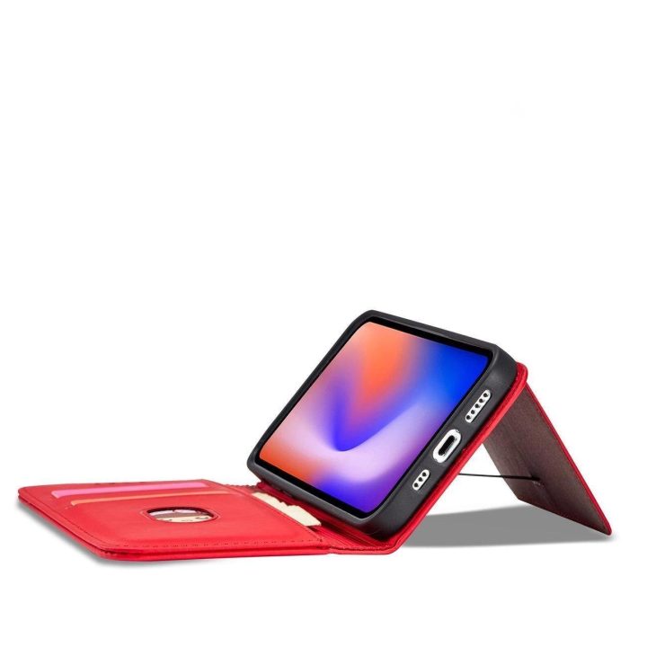 Magnetinis kortelių dėklas iPhone 12 Pro Pouch Card Wallet Card Holder Red