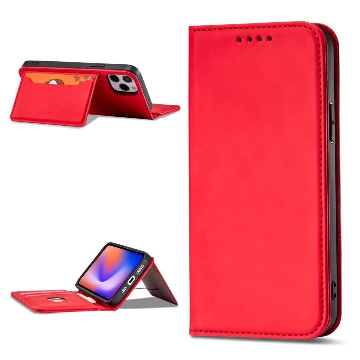 Magnetinis kortelių dėklas iPhone 12 Pro Pouch Card Wallet Card Holder Red