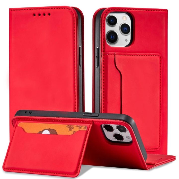 Magnetinis kortelių dėklas iPhone 12 Pro Pouch Card Wallet Card Holder Red