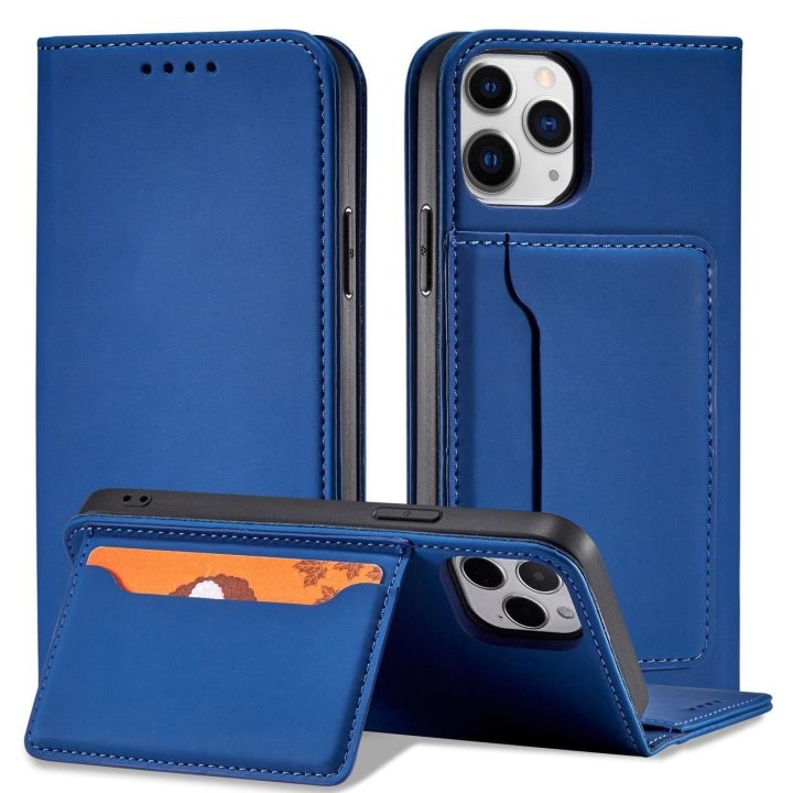 Magnetinis kortelių dėklas iPhone 12 Pro Max Pouch Card Wallet Card Holder Blue