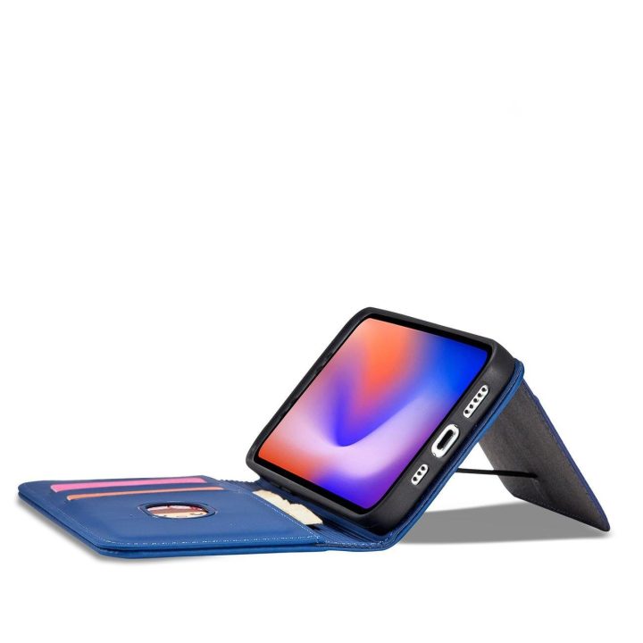 Magnetinis kortelių dėklas iPhone 12 Pro Max Pouch Card Wallet Card Holder Blue