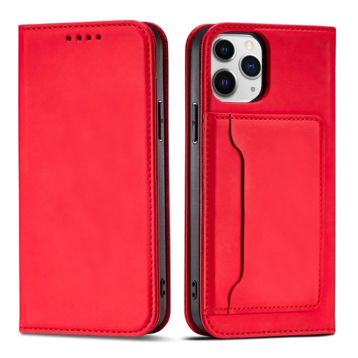 Magnetinis kortelės dėklas iPhone 12 Pro Max dėklas kortelės piniginės kortelės laikiklis raudonas