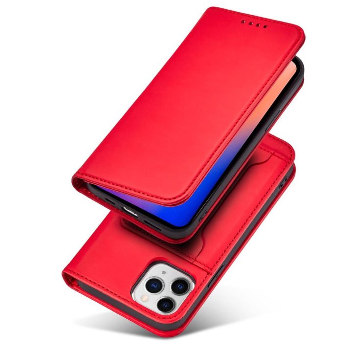 Magnetinis kortelės dėklas iPhone 12 Pro Max dėklas kortelės piniginės kortelės laikiklis raudonas