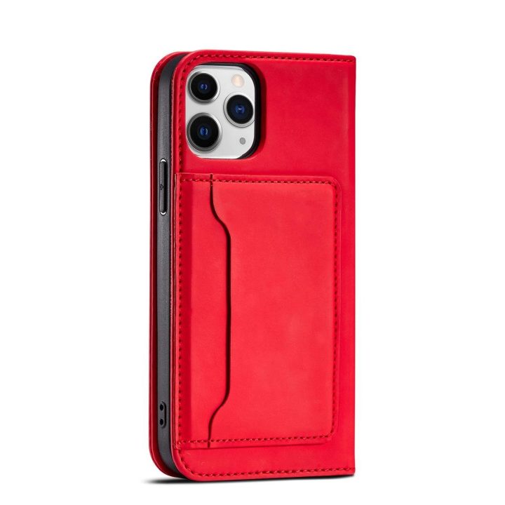 Magnetinis kortelės dėklas iPhone 12 Pro Max dėklas kortelės piniginės kortelės laikiklis raudonas