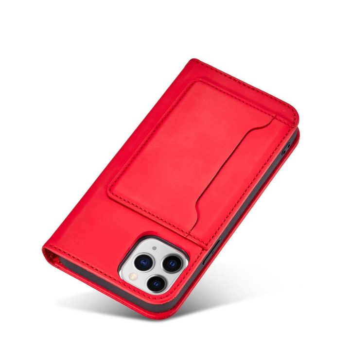 Magnetinis kortelės dėklas iPhone 12 Pro Max dėklas kortelės piniginės kortelės laikiklis raudonas