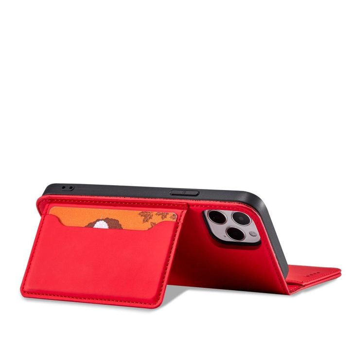 Magnetinis kortelės dėklas iPhone 12 Pro Max dėklas kortelės piniginės kortelės laikiklis raudonas
