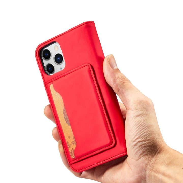 Magnetinis kortelės dėklas iPhone 12 Pro Max dėklas kortelės piniginės kortelės laikiklis raudonas