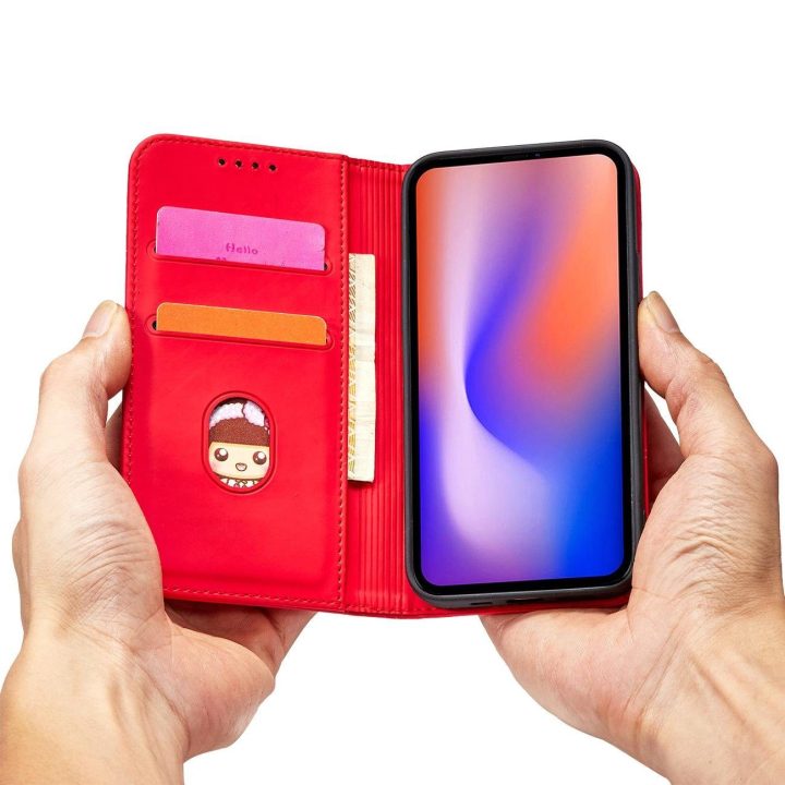 Magnetinis kortelės dėklas iPhone 12 Pro Max dėklas kortelės piniginės kortelės laikiklis raudonas