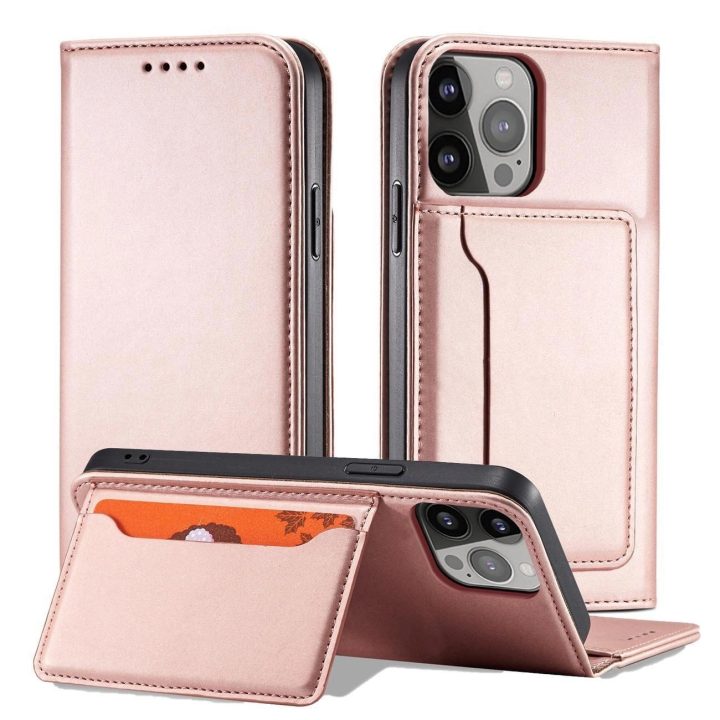 Magnetinis kortelių dėklas iPhone 13 Pro Pouch Card Wallet Card Holder Pink