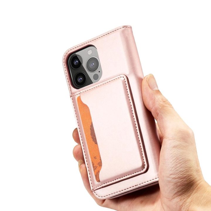 Magnetinis kortelių dėklas iPhone 13 Pro Pouch Card Wallet Card Holder Pink