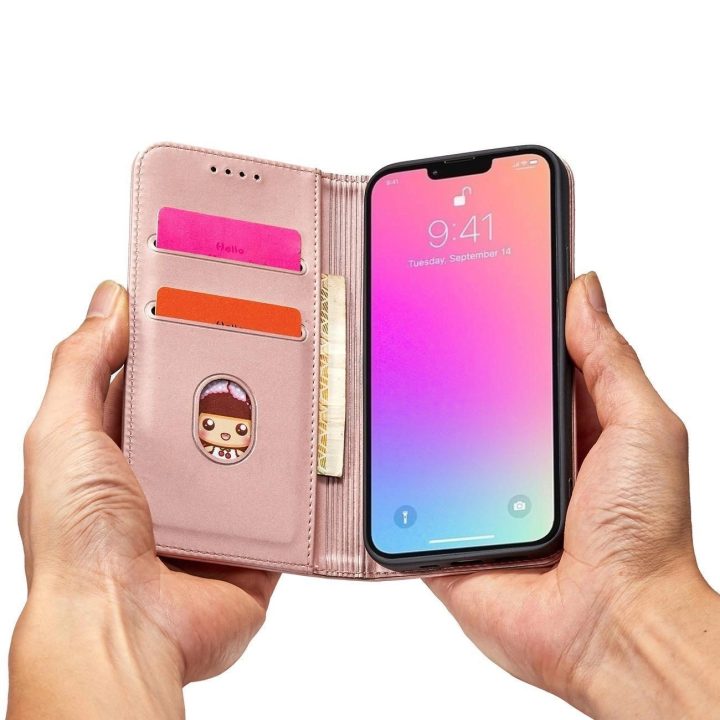 Magnetinis kortelių dėklas iPhone 13 Pro Pouch Card Wallet Card Holder Pink