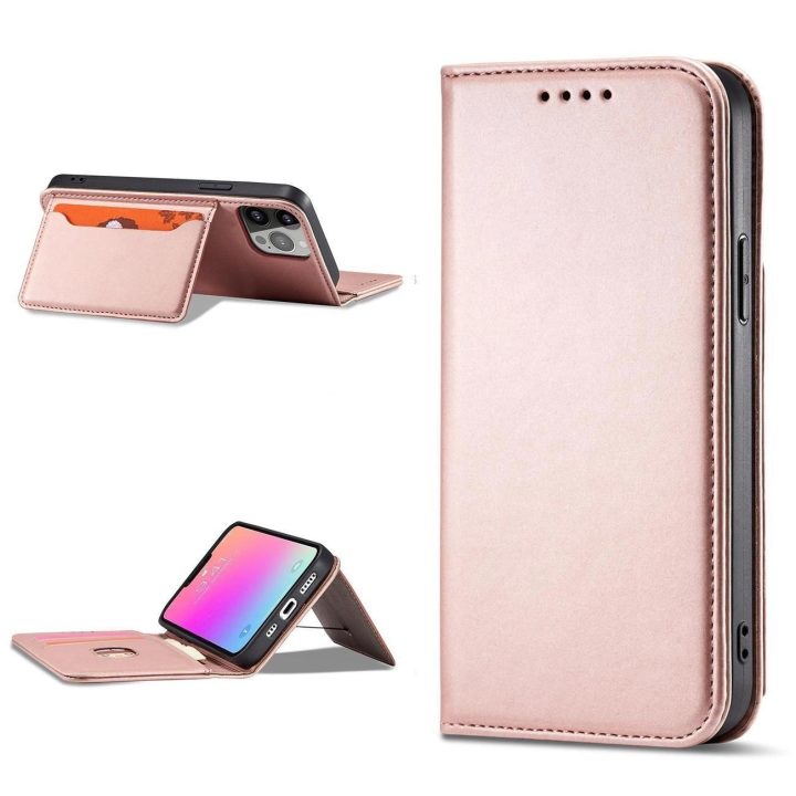 Magnetinis kortelių dėklas iPhone 13 Pro Pouch Card Wallet Card Holder Pink