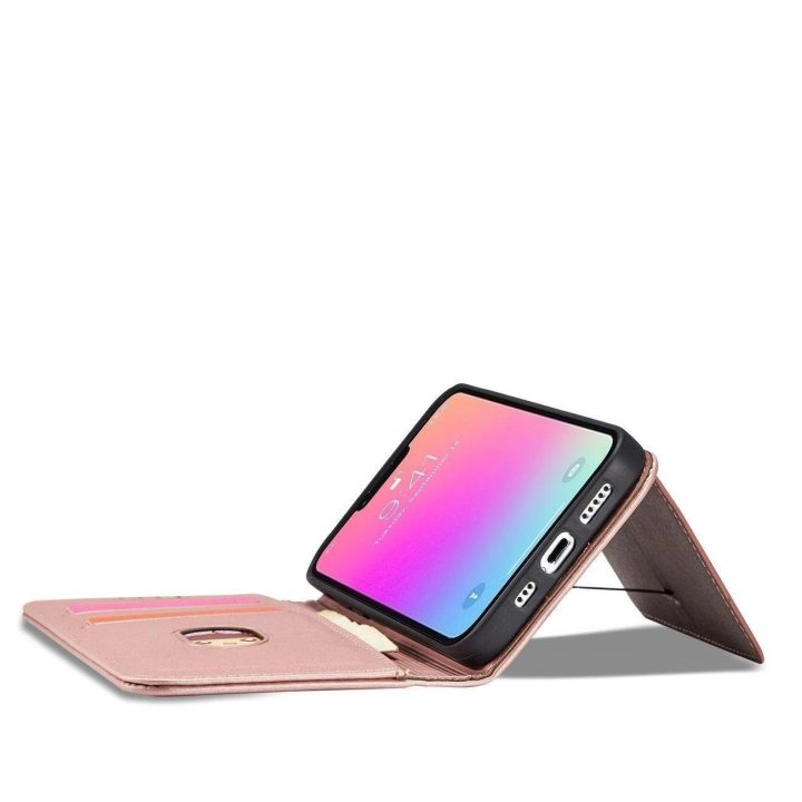 Magnetinis kortelių dėklas iPhone 13 Pro Pouch Card Wallet Card Holder Pink