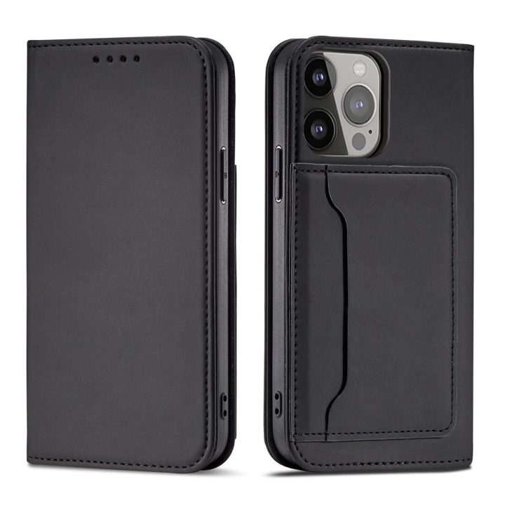 Magnetinis kortelės dėklas iPhone 13 Pro Max dėklas kortelės piniginės kortelės laikikliui juodas