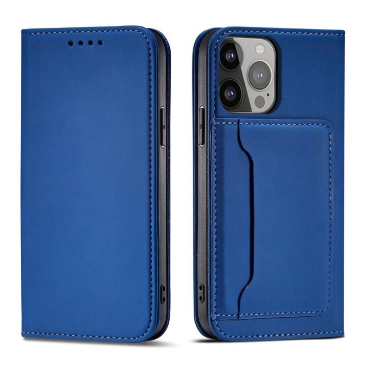 Magnetinis kortelių dėklas iPhone 13 Pro Max Pouch Card Wallet Card Holder Blue