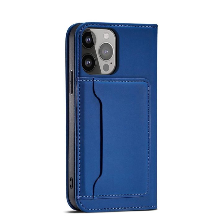 Magnetinis kortelių dėklas iPhone 13 Pro Max Pouch Card Wallet Card Holder Blue