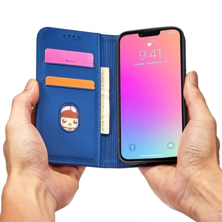 Magnetinis kortelių dėklas iPhone 13 Pro Max Pouch Card Wallet Card Holder Blue