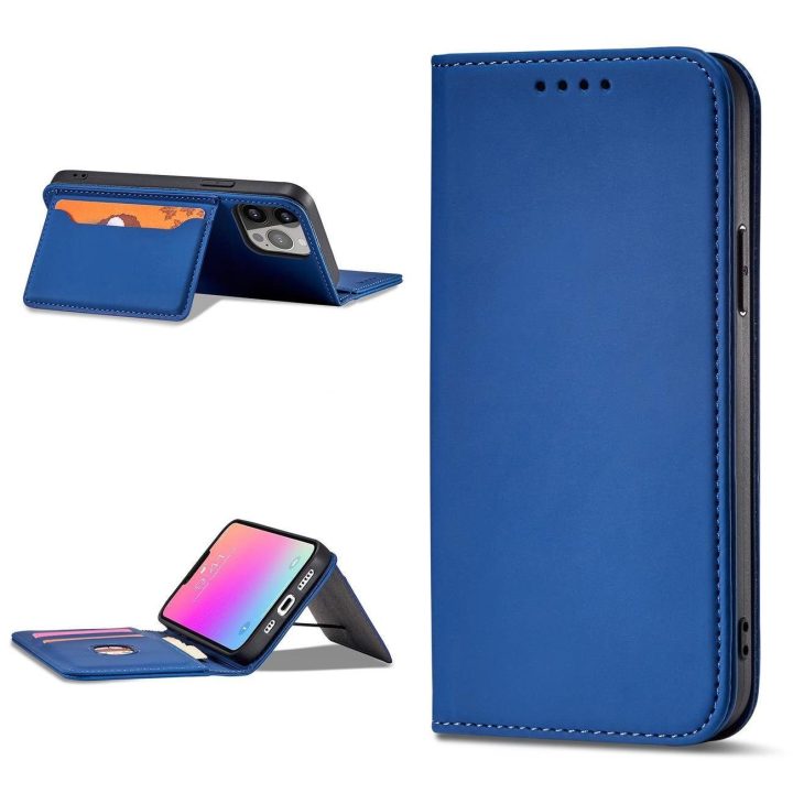 Magnetinis kortelių dėklas iPhone 13 Pro Max Pouch Card Wallet Card Holder Blue