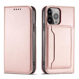 Magnetinis kortelės dėklas iPhone 13 Pro Max dėklas kortelės piniginės kortelės laikiklis rožinis
