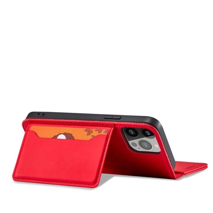 Magnetinis kortelių dėklas iPhone 13 Pro Max dėklas kortelės piniginės kortelės laikiklis raudonas