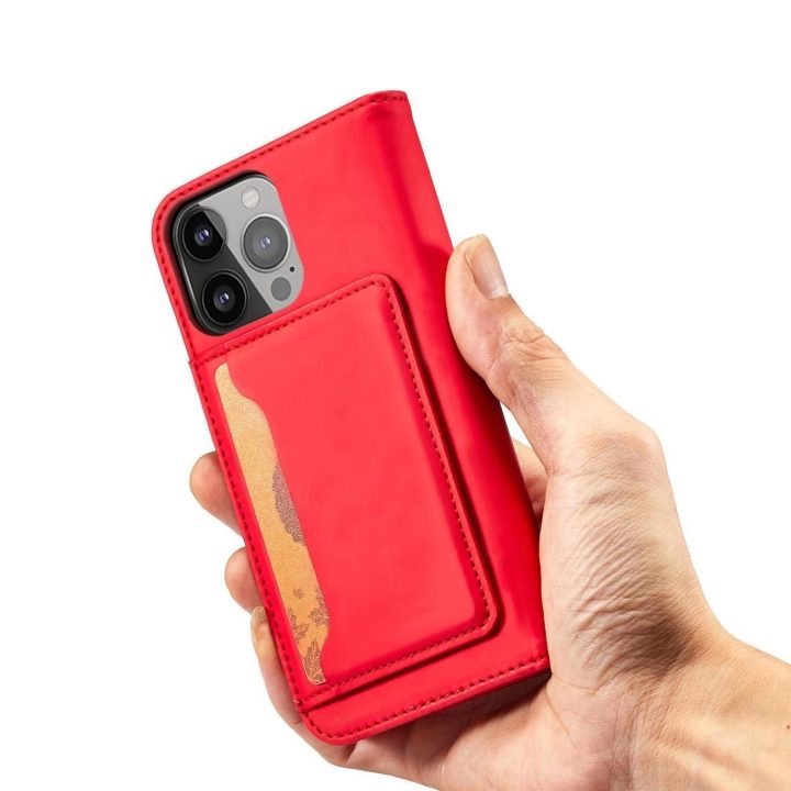 Magnetinis kortelių dėklas iPhone 13 Pro Max dėklas kortelės piniginės kortelės laikiklis raudonas